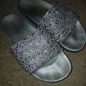 Sparkly Silver Rhinestone Slide Sandals